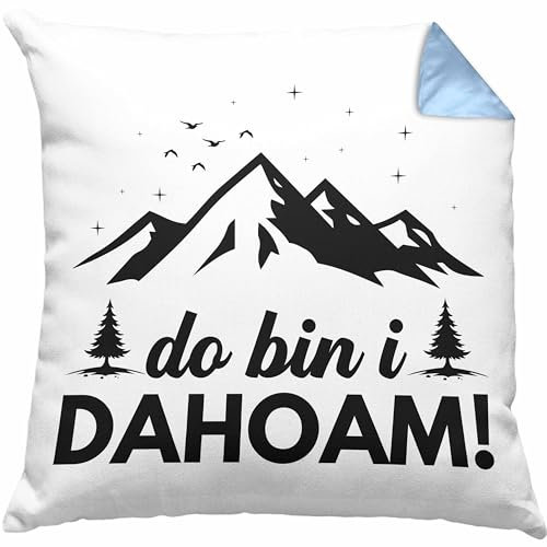 Trendation Wandern Kissen mit Füllung 40x40 Geschenk Do Bin I Dahoim Geschenk Berge Wandern Geschenkidee (Blau)
