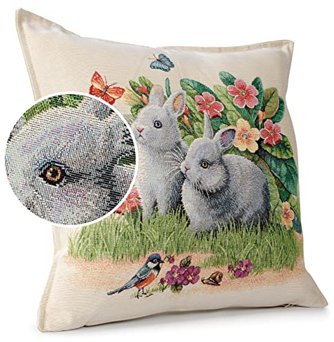 ANRO Kissenbezug Dekokissen Kissen Sofakissen Kissenbezüge Kissenhülle Gobelin Motiv Kaninchen 45x45cm ohne Füllung