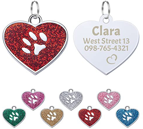 Uiopa Paquete de 2 Chapa Perro Grabada, Placa de Identificación Personalizada Aleación de Zinc, Placas para Perros Grabadas para Collar Mascota,Chapas de Corazón Personalizadas