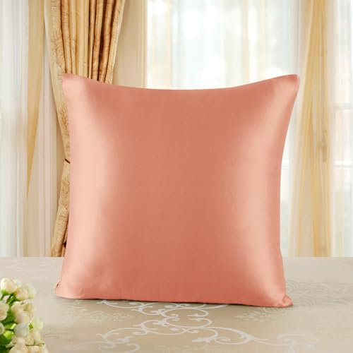 townssilk Beidseitig 100% 19mm Pure Maulbeerseide Kissenbezug für Haar und Haut Gesundheit, 1 Stück 80x80cm Größe Kissenbezug mit verstecktem Reißverschluss 600 Fadenzahl Coral
