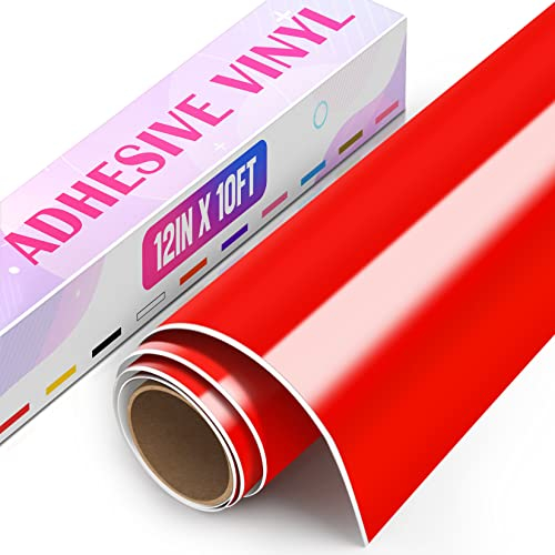 HTVDIY 12 x 10ft Permanent Vinyl, Red Self Adhesive Vinyl for Cups,Mugs, Sticky Back Vinyl for Decals, Crafts Covering, Home Decor