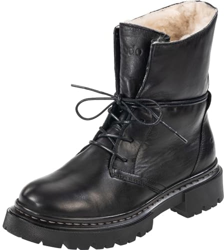 Palado Stiefeletten Damen Kasos Block – bequeme Boots Made in Portugal - warm gefütterte Stiefel - modische Winterschuhe Black/Black UK8 - EU41