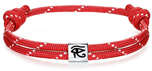 J.Endéar mens+clearance+sale,prime+deals+today+clearance,Egyptian Eye of Horus Men Women Bracelet | Nautical Paracord 925 Sterling Silver Jewellery | Couple Partner Surfer Protection Gift, Red