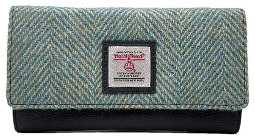 Turquoise Herringbone Harris Tweed Large Flap Over Envelope Purse Wallet