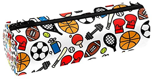 Trousse à crayons en cuir avec motif de boule d'icône de sport colorée pour stylos, pièces de monnaie, maquillage, trousse pour étudiants, papeterie, école, bureau