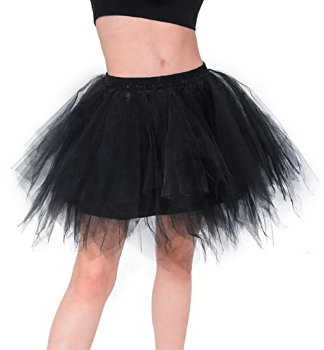Homipooty Tüllrock Damen Tütü Erwachsene Ballettrock Tüllrock Schwarzer Petticoat 80er Jahre Tanzparty Halloween Kostüm