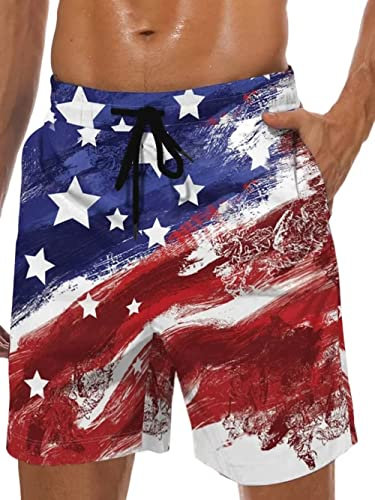 Lzzidou Herren Badehose Quick Dry Hawaii Boardshorts Gefüttert Strandshorts mit Taschen, Patriotic-USA Flagge, M