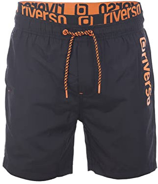 riverso Badehose Herren Regular Fit RIVBobby Badeshorts Sporthose Schwimmhose Shorts Kurze Hosen Print Elastischer Bund Schwarz XXL, Größe:XXL, Farbe:Black-Shiny Orange