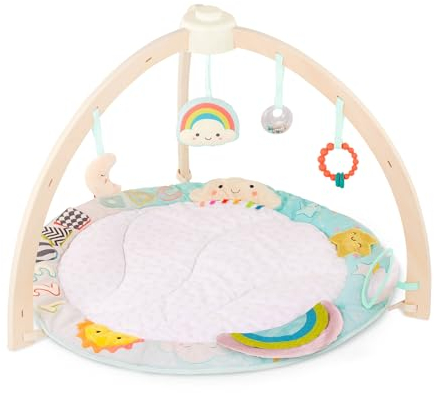 B. baby – Spielbogen Baby aus Holz – Weiche Krabbeldecke – mit Sensorik Spielzeug zum Aufhängen – Spielmatte mit Babyspielzeug – Spielzeug für Kinder ab 0 Monaten – Activity Center