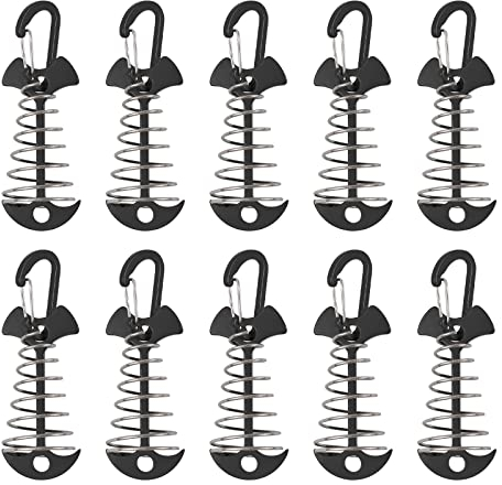 Morobor Deckanker-Heringe, winddichte Aluminiumlegierung, Fischgräten-Zeltheringe mit Federschnalle, tragbarer Windseilanker für Outdoor-Camping, 10 Stück