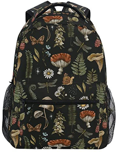 Wamika Schwarzer Leoparden-Rucksack für Jungen Mädchen Kinder Schulrucksäcke Büchertasche Tagesrucksack, Pilz, 11.5 x 8 x 16 IN, Daypack Rucksäcke