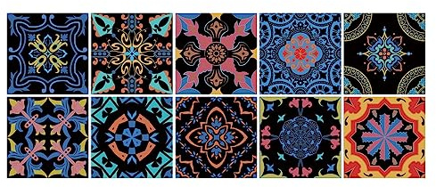Autocollants de Carreaux muraux Fleurs bleues Autocollant Carreau Ciment Mural Style Marocain Autocollants de Carreaux Étanche Sticker Carrelage pour Salle de Bains Table Escalier