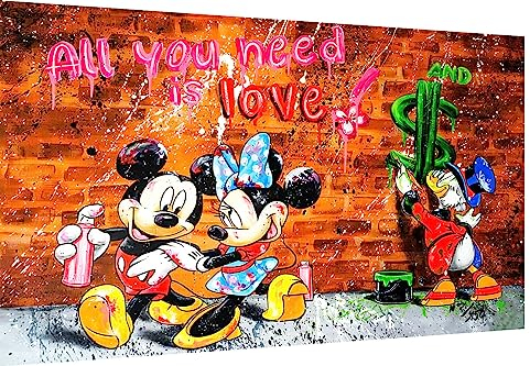 Magic Canvas Art Pop Art Liebe Micky Maus Leinwandbild 1- teilig Hochwertiger Kunstdruck Wandbilder – B8334, Größe: 180 x 90 cm