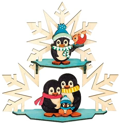 Drechslerei Kuhnert - Hobaku Bastelset - Fensterbild/Fensterschmuck - Motiv: Pinguinfamilie - Dekoration aus Holz zum Zusammenbauen - Maße: ca. 17 x 17 x 6 cm - Made in Germany