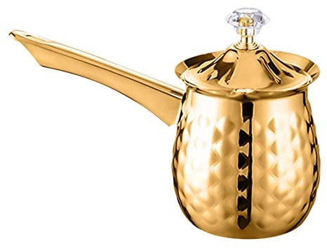 perfk Haushalts-Türkische Kaffeekanne, Kaffee, Milchaufschäumbecher mit langem Griff, Buttertopf, Milchwärmer für Bar, Golden 400ml