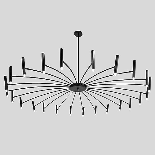ZenithBeam Lighting 24 Lights Black Metal Sputnik Chandelier Mid Century Modern Flush Mount Ceiling Light Fixture Farmhouse Vintage Kitchen Island Sputnik Chandelier Lighting