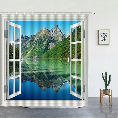 AALAYA Duschvorhang 180x180 cm Fensterbrett, aus Stoff Polyester Waschbar Anti Schimmel Landschaft Shower Curtains, Duschvorhänge Curtains mit 12 Haken