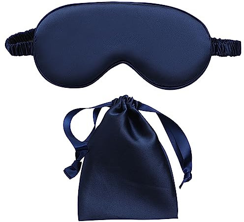 Schlafmaske Frauen Damen, Seide super weiche Augenmaske Augenschirm, Lichtblockierende Schlafmasken für Reisen, Nickerchen, Hause (Blau)