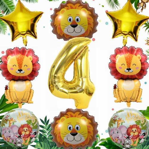 Yunchu Online 4.Geburtstag Dschungel Dekoration Löwe Luftballon Set 4 Geburtstag Junge Mädchen Dschungel Tiere Folienballons Luftballons 4. Geburtstag 4 Jahr Dschungel Geburtstag Dekoration
