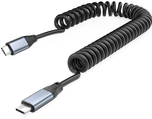 UseBean Coiled USB C to USB C Cable 100W 1M, USB C 3.2 Gen2 20Gbps Cable Retractable Lead, Type C PD Fast Charging 4K Video Cord for iPhone 15 Pro Max, MacBook, iPad Pro, Galaxy S24 S23 S22