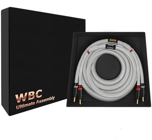 WORLDS BEST CABLES 3 Foot Ultimate - 9 AWG - Ultra-Pure OFC - Premium Audiophile HiFi Single Speaker Cable for Center Channel with Eminence Gold Banana Plugs & Silver Tweed Jacket