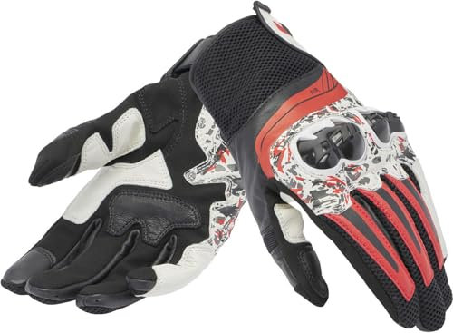 Dainese - Mig 3 Unisex Gloves, Leder-Motorradhandschuhe, Knöchelschutz, Touchscreen, für Männer und Frauen, Schwarz/Rot Spray/Weiß, M