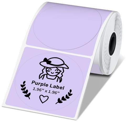 Phomemo M110 M120 M220 M221 M250 M150 M421 Etikettendrucker Runde Thermoetiketten,Phomemo Violett Runde Etiketten 50 mm x 50 mm für Barcodes, Adressen, Namen, Logos, Preise, Dankeschön (1 Rolle)