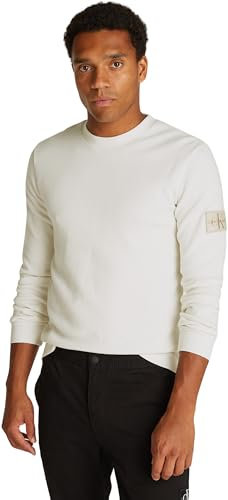 Calvin Klein Men’s Basic Badge Waffle Long Sleeve Top, Off-White (Ivory), XS