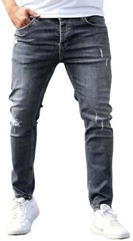 Oanviso Homme Jean Troué Mode Skinny Slim Fit Pantalon Denim Styles Déchiré Sport Trousers avec Fermeture Éclair Casual Pants Trekking Outdoor Cargo Vintage I Gris 3XL