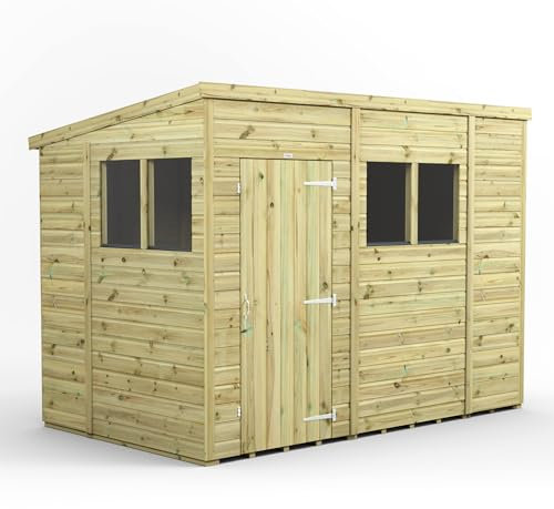 Powersheds High Grade Premium Pressure Treated Pent Shed Garden Wooden Shed with Heavy Duty Frame, Door & Window Flexibility made from Extra Thick Timber & Toughened Glass (10x6)