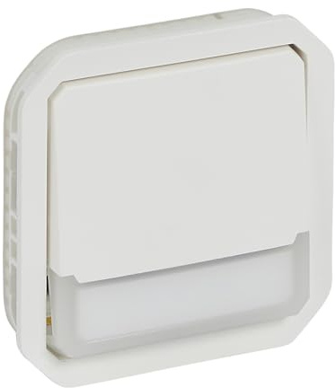 LEGRAND, Plexo New Einsatz, beleuchteter Taster, Wechsel-Kontakt & Beschriftungsfeld NO + NC Kontakt, mit 12 V LED-Aggregat (230V LED-Aggregat ebenfalls möglich), 10A, 250V, Farbe: UltraWeiß, 069634L
