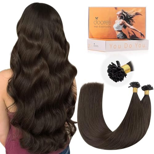 DOORES U Tip Human Hair Extensions 14 Inch 50g/50s, Light Dark Brown Pre Bonded, Remy