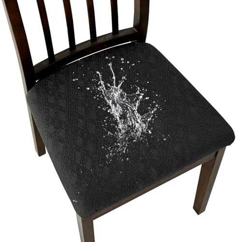 Stuhlhussen Stuhlbezug Sitzfläche 6er Set Schwarz, Jacquard Waschbar | Jacquard Stretch Stuhlbezug für Sitzflächen, waschbar, dehnbar und passend für Esszimmer, Küche und Hotel.