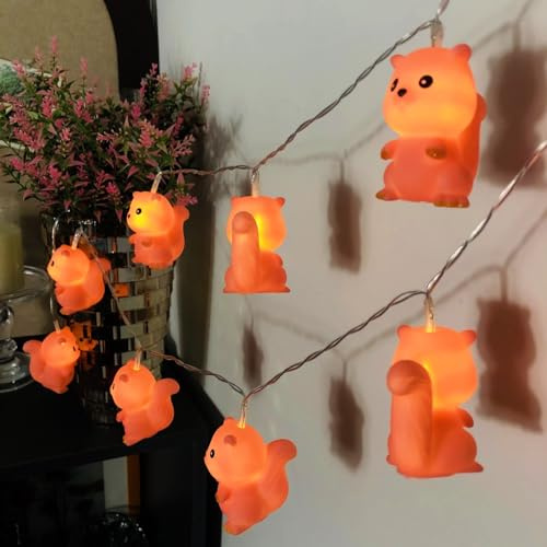 Riaxuebiy Eichhörnchen Lichterketten Batteriebetrieben Bemalte Eichhörnchen Nachtlicht Cartoon-Tier Lichterkette für Weihnachten Kinderzimmer Dekoration (Rosa Eichhörnchen, 1.65m/10led)