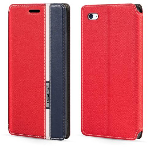 PU Leder Flip Hülle mit Farbakzent und Unsichtbarem Magnetverschluss Kompatibel mit iPod Touch 4, Schlanke Modische Schutzhülle (Rot)