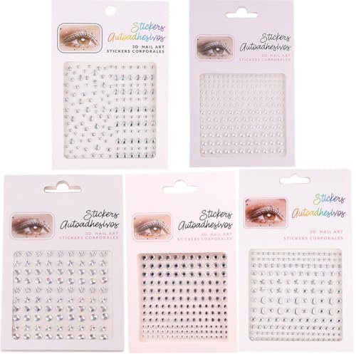 FMYODWU 5 pezzi strass adesivi per il viso, gemme di strass autoadesive, adesivi di cristallo per il trucco per il viso, gli occhi, la decorazione delle unghie del festival