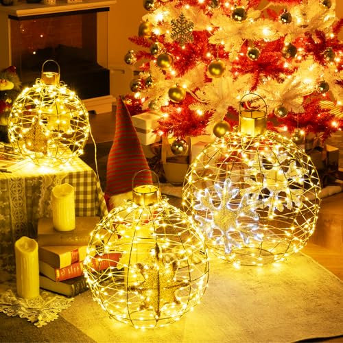 SOARS 3er Set LED Kugel, Weihnachtsbeleuchtung Außen mit 732 LEDs, Leuchtkugel mit Schneeflocken & Stern, Lichterkugel wetterfest, Weihnachtsdeko Dekokugel Weihnachten φ 32cm / 42cm / 53cm