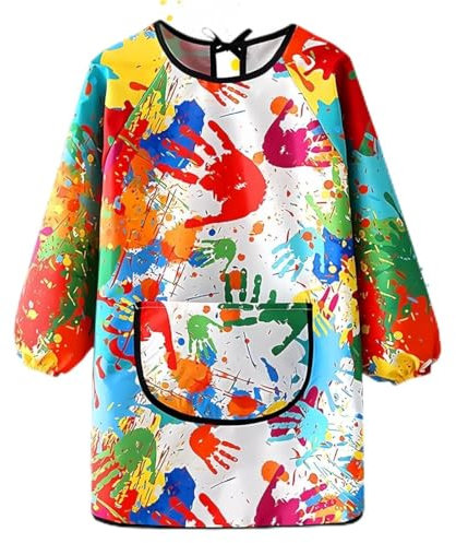 EIYVPRA Tablier Peinture Enfant, Imperméable Blouse Peinture Enfant Ensemble 7-12 ans, Blouse Imperméable Réutilisable avec Poche Tablier de Cuisine Réglable pour Peinture, Cuisine, Filles et Garçons