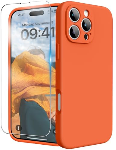 INGIDO for iPhone 16 Pro Case, Liquid Silicone Case with Camera Protection Soft Gel Rubber Cover with Microfiber Lining Shockproof Protective Phone Case for iPhone 16 Pro 6.3 (Neon Orange)