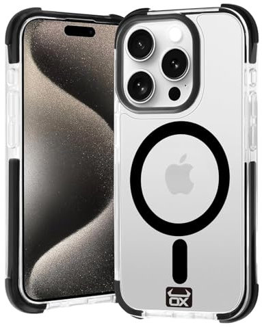 OX Armour Case for iPhone 15 Pro Max - Shockproof Military Grade 3M Drop Protection Reinforced Corner Anti Scratch Cover Screen & Camera Lens Protector - Compatible with MagSafe - Bear Black