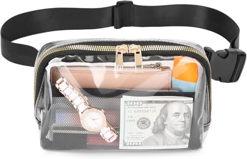 Transparente Tasche für Damen und Herren, von Stadien genehmigt, mit verstellbarem Gurt, modische Hüfttasche für Festivals, Spiele, Reisen und Konzerte, klare Tasche, transparent, durchsichtig