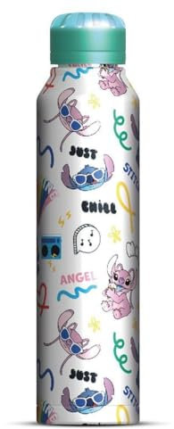 Lilo & Stitch (You're My Fave) Stitch & Angel Slim - Botella de metal delgada de acero inoxidable oficial de Disney, bonito diseño, aislamiento de doble pared, sin BPA, perfecta para los fanáticos en
