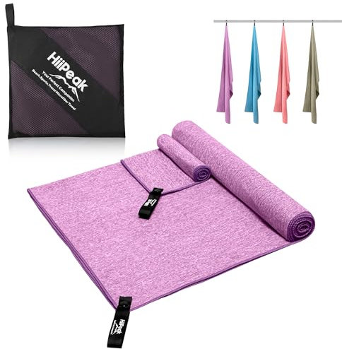 HiiPeak Mikrofaser-Handtuch, 2 Stück (160 x 80 + 50 x 30 cm), kompaktes Fitness-Handtuch, Camping, Strandtuch, schnell trocknend, leicht, saugfähig, Sport, Fitnessstudio, Schwimmen, Wandern