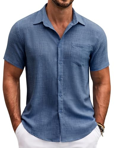 COOFANDY Camicia da Uomo a Maniche Corte Estiva Camicie Casual Leggera Camicia da Spiaggia vestibilità Regolare con Tasca sul Petto