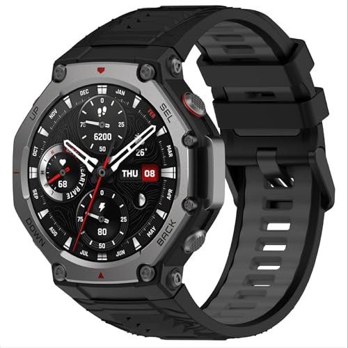 GIOPUEY Armband Kompatibel mit Amazfit T-Rex 3, Weiches TPU Armband [Farbdesign spleißen] Ersatzarmband - Black/Grey