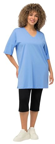 Ulla Popken Damen große Größen Übergrößen Plus Size T-Shirt, V-Ausschnitt, Relaxed, Halbarm wolkenblau 50+ 515283718-50+