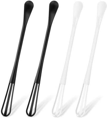 JJUNW Lot de 4 mini fouets multifonctions avec mini cuillère en plastique, cuillère à épices, mélangeuse, 22 cm, fouet de cuisine pour mélanger, battre