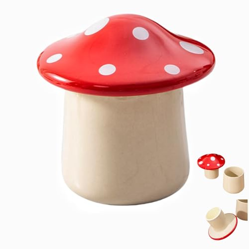 Mushroom-Shaped butter French Style Ceramic Dish with Lid for Countertop Kitchen Decor, Red