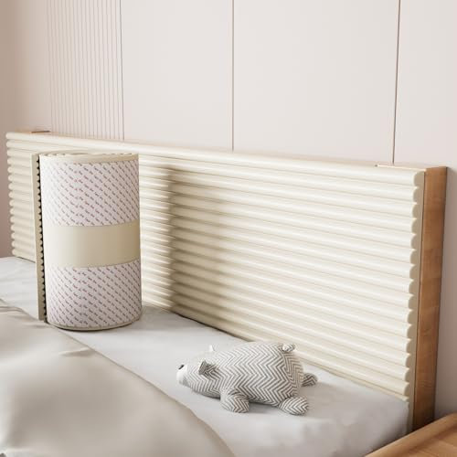 Panneau Mural Decoratif Rembourré Panneau Tete de Lit à Coller Coussin Mural Tete de Lit, Anti-Collision Panneaux Muraux pour Enfants Autistes, Mousse Acoustique, Rectangulaire(Beige,15x200 cm)