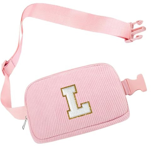 Bauchtasche Gürteltasche Damen, Cord-Crossbody Bag, Brustbeutel Umhängetasche, Schultertasche mit Schultergurt für Outdoor Sport Laufen Reise Fahren Wandern, Initialen K Geschenke für Frauen Mädchen